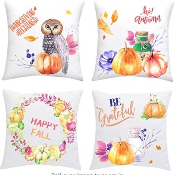 FALL AUTUMN HARVEST PUMPKIN OWL PILLOW COVERS SET 4 SOFT - Picture 2 of 13
